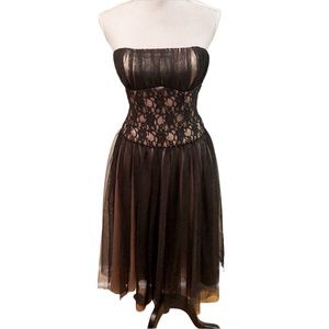 White House Black Market Black And Gold Strapless Lace Aline Dress